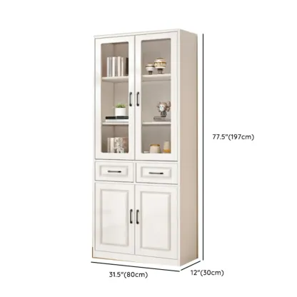 Rectangular White Wood Vertical Display Bookcase with Drawers Image - 19