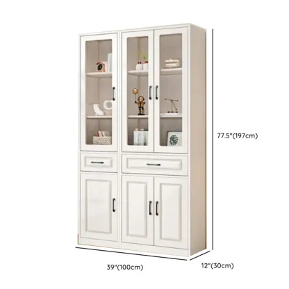 Rectangular White Wood Vertical Display Bookcase with Drawers Image - 20