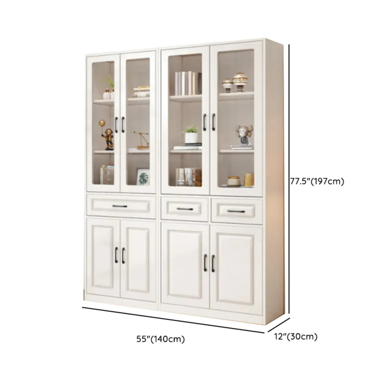 Rectangular White Wood Vertical Display Bookcase with Drawers Image - 21 | homeyfad