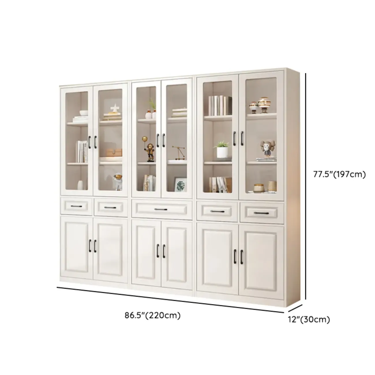 Rectangular White Wood Vertical Display Bookcase with Drawers Image - 23