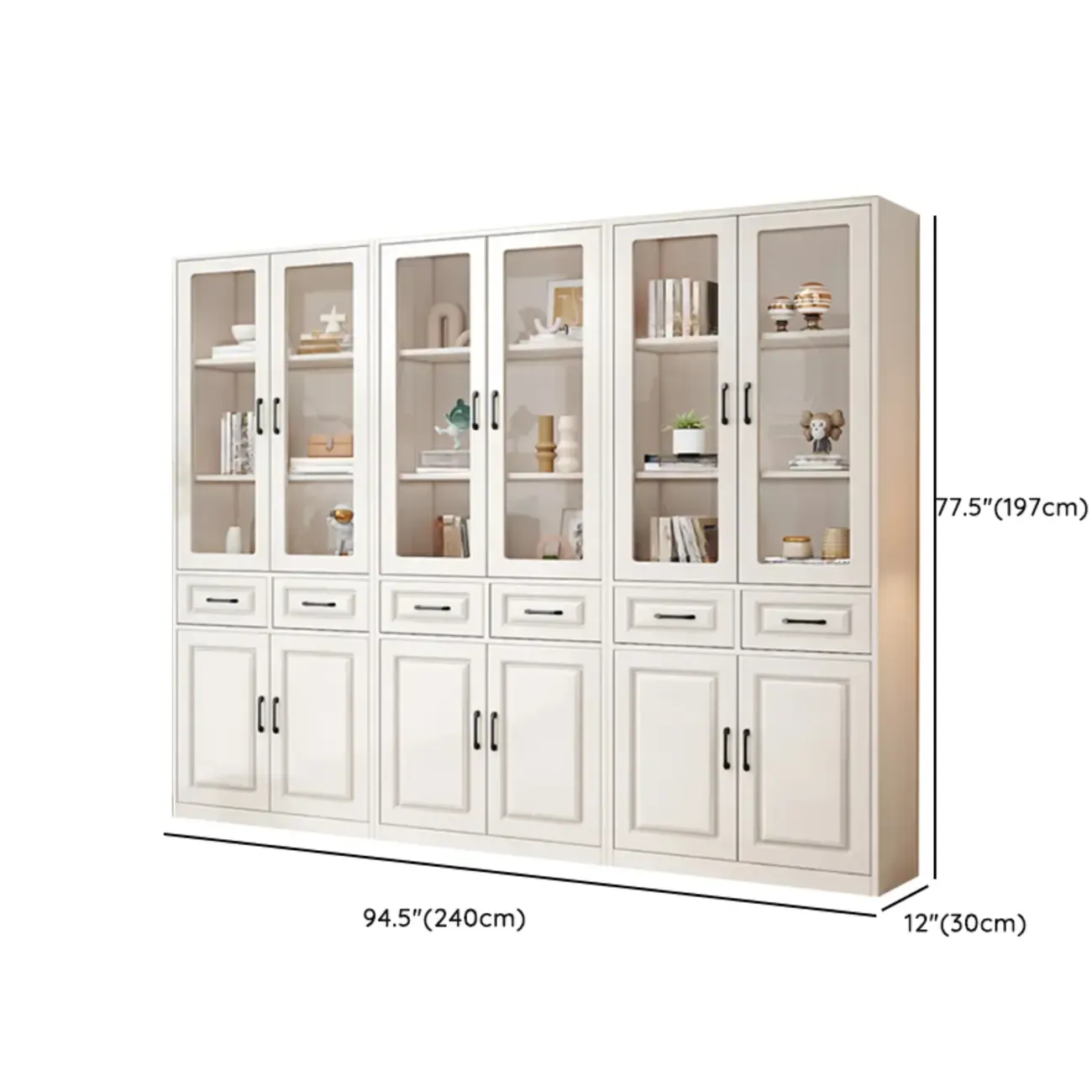 Rectangular White Wood Vertical Display Bookcase with Drawers Image - 24