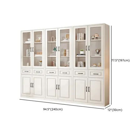 Rectangular White Wood Vertical Display Bookcase with Drawers Image - 24