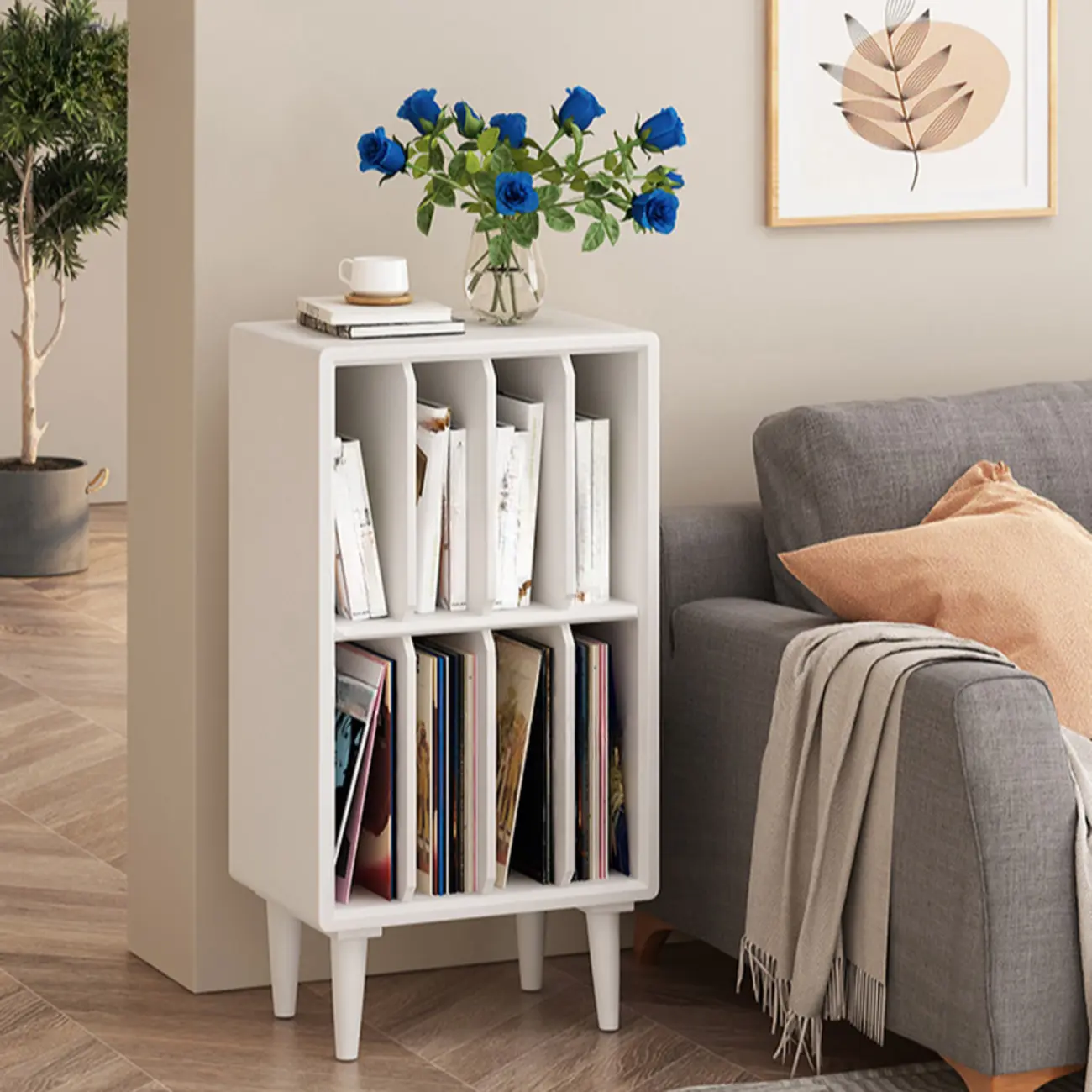 Vertical White Wood Multi-shelves Display Bookcase Image - 1 | homeyfad