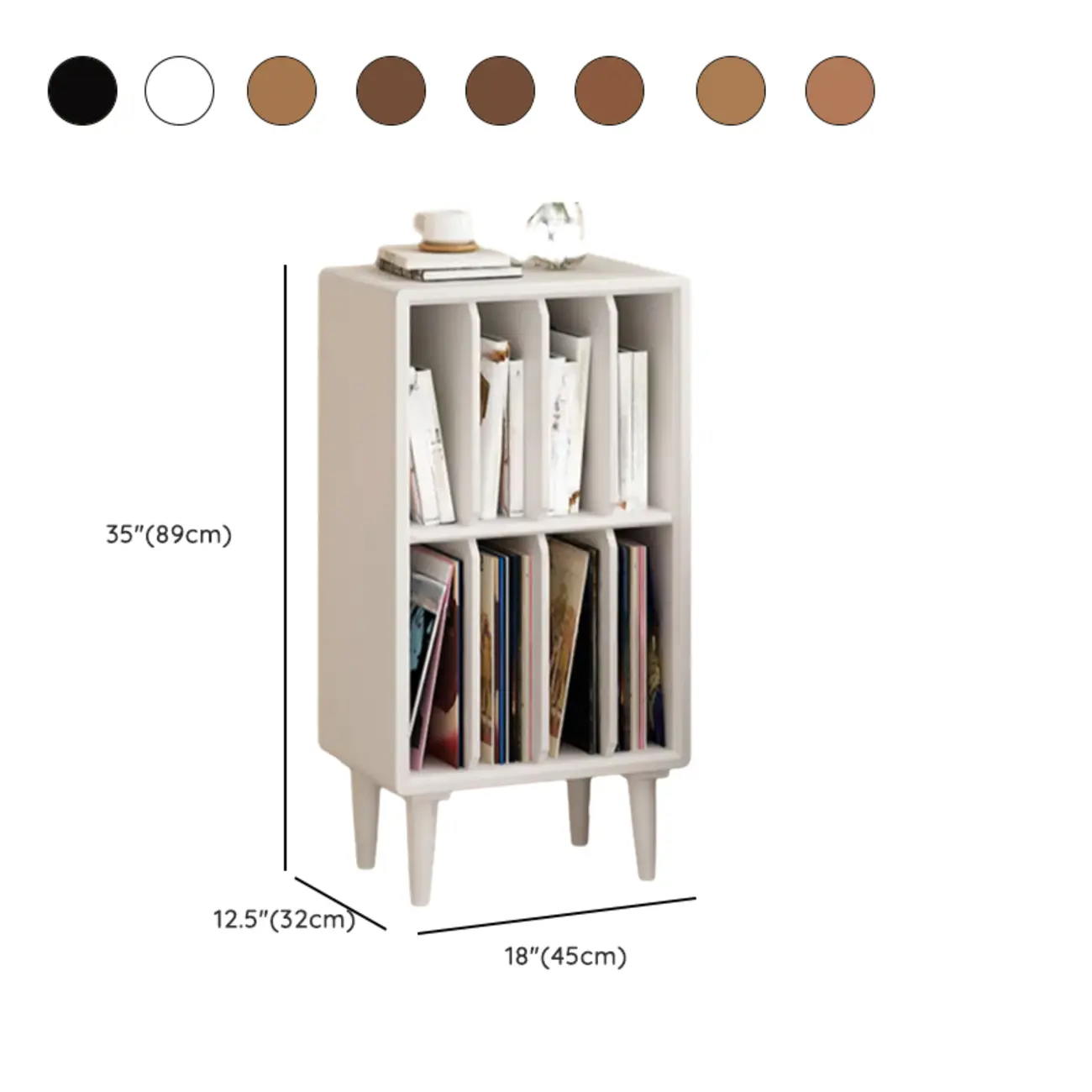 Vertical White Wood Multi-shelves Display Bookcase #size