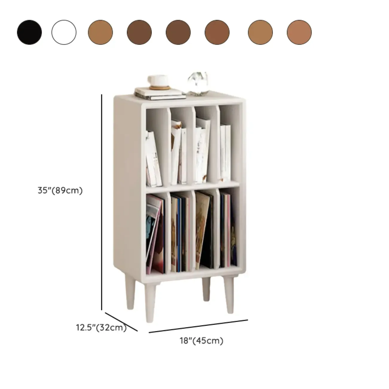 Vertical White Wood Multi-shelves Display Bookcase #size