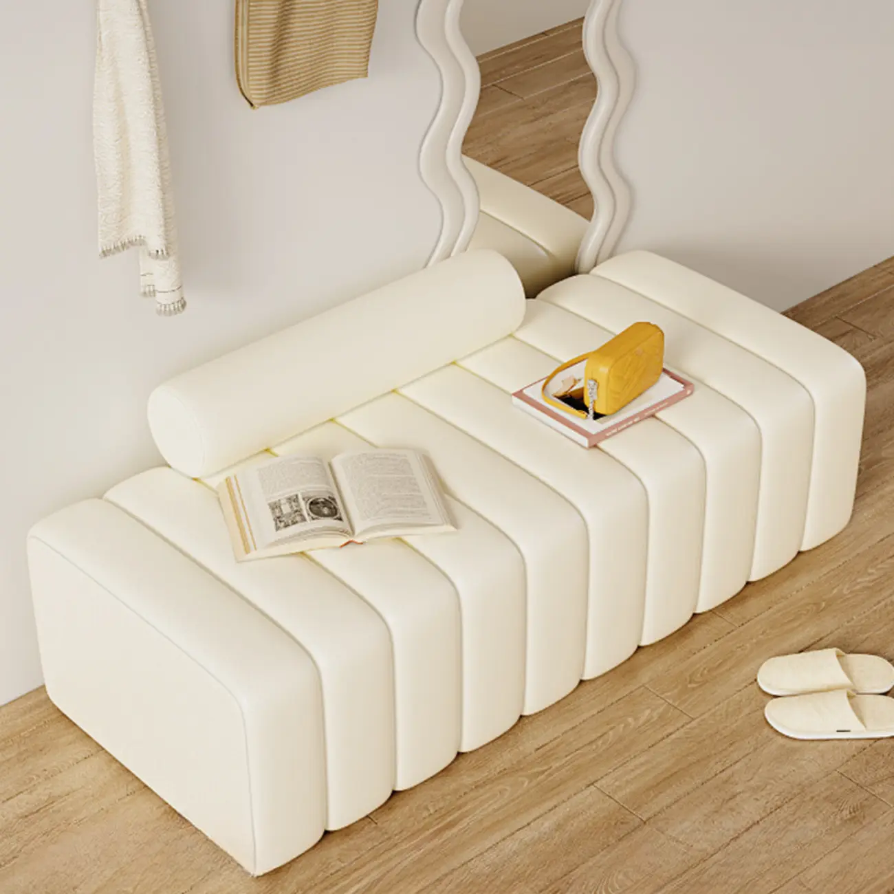 Elegance Flannel Upholstered Entryway Bench with Storage Image - 7 | homeyfad