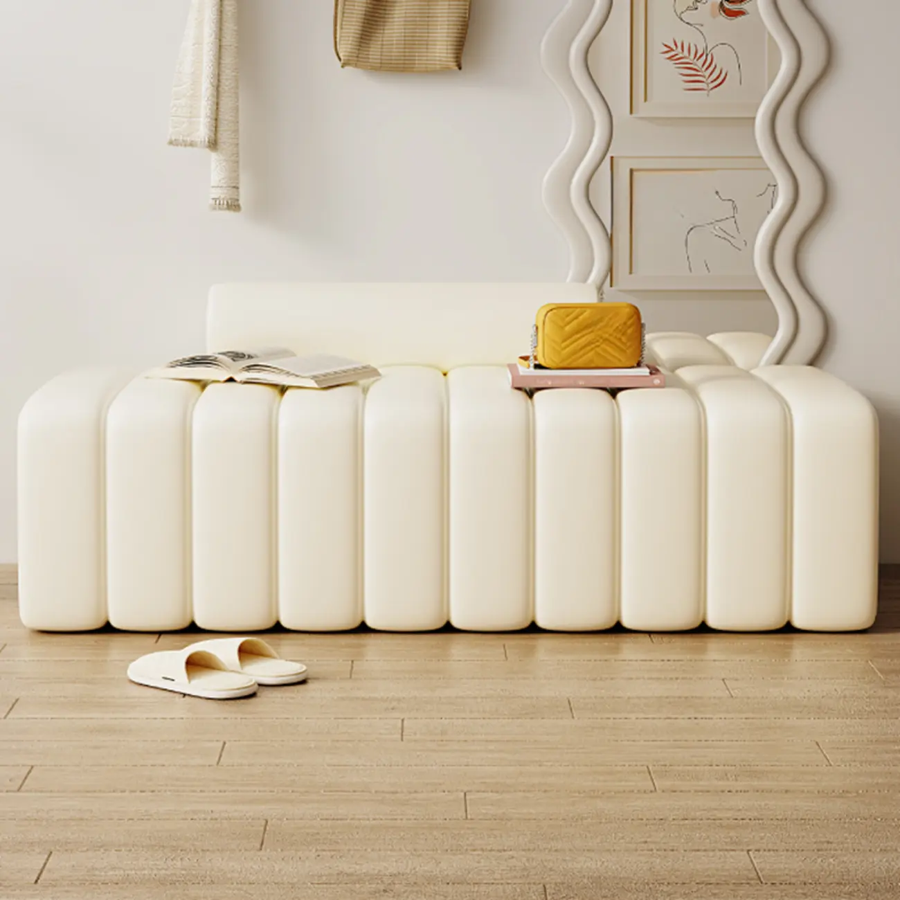 Elegance Flannel Upholstered Entryway Bench with Storage Image - 1 | homeyfad