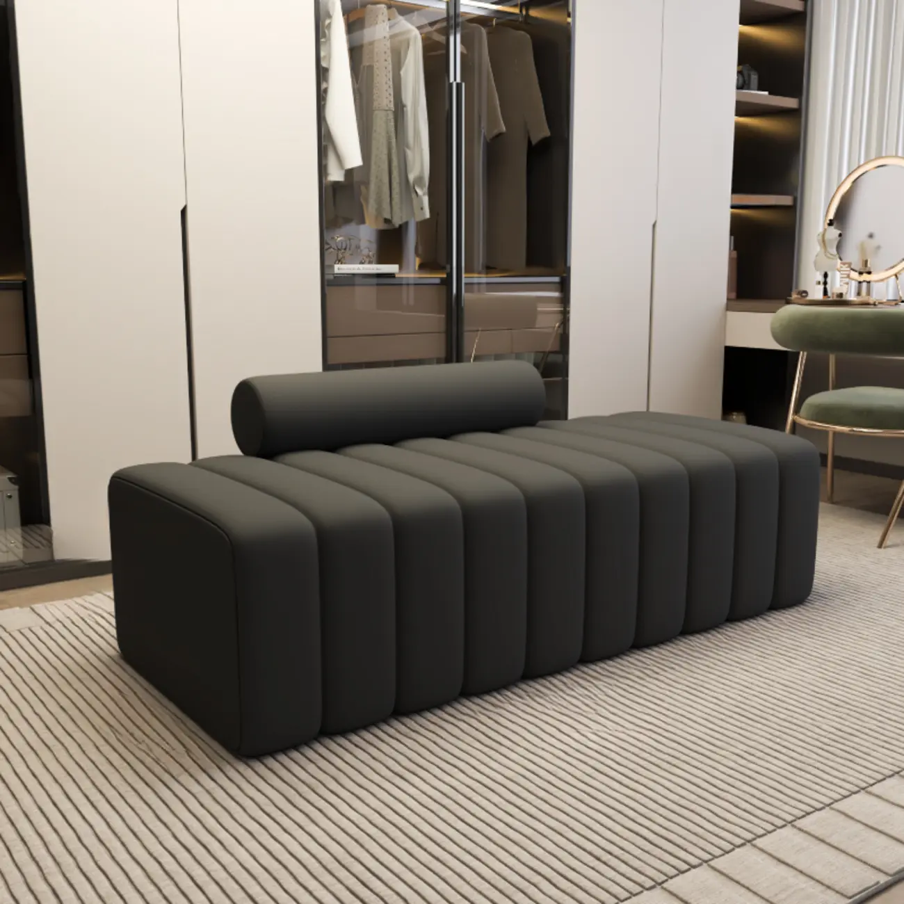 Elegance Flannel Upholstered Entryway Bench with Storage Image - 10 | homeyfad