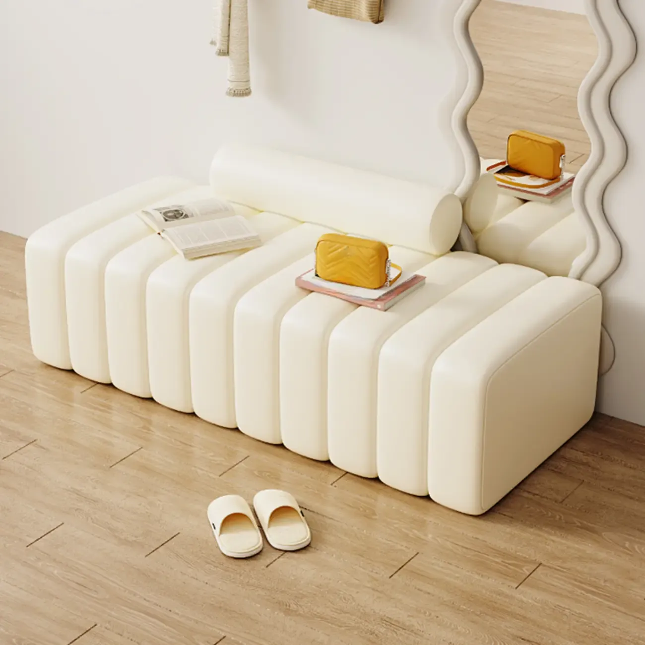 Elegance Flannel Upholstered Entryway Bench with Storage Image - 2