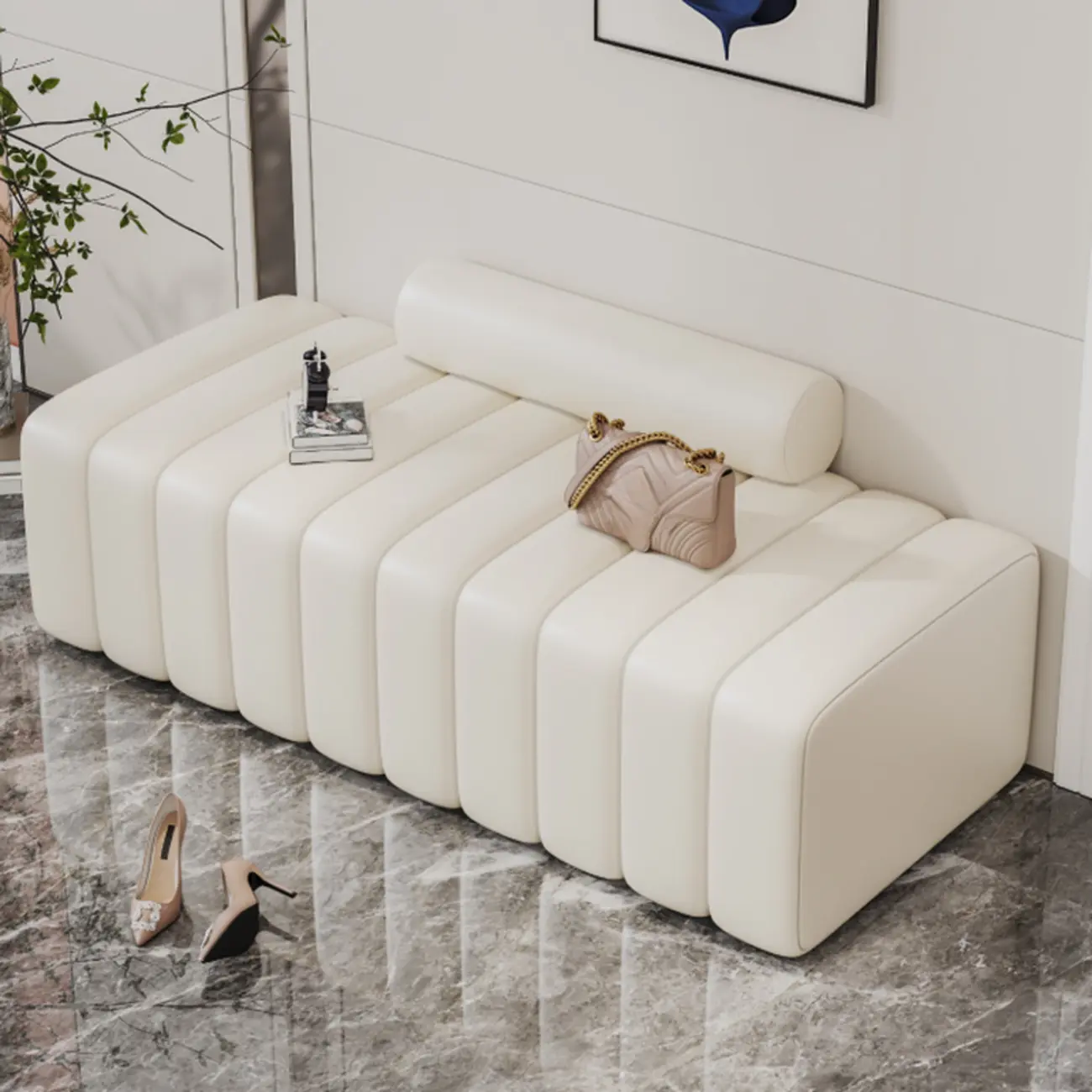 Elegance Flannel Upholstered Entryway Bench with Storage Image - 3 | homeyfad