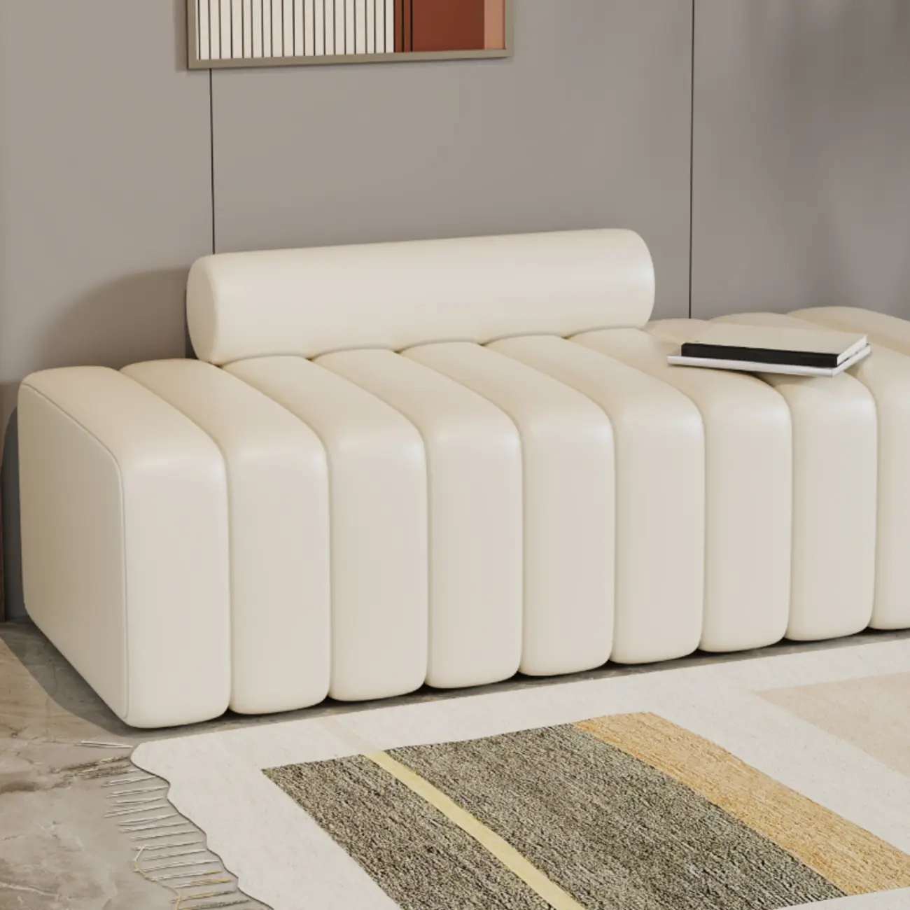 Elegance Flannel Upholstered Entryway Bench with Storage Image - 12 | homeyfad