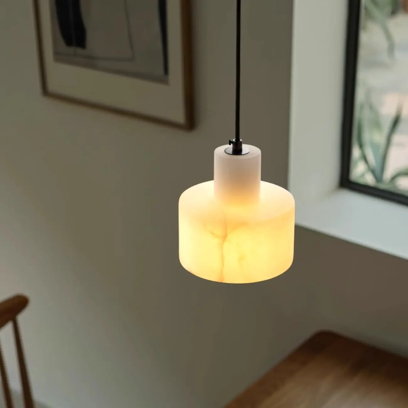 Modern Cylinder White Stone Hanging Pendant Light Image - 6 | homeyfad