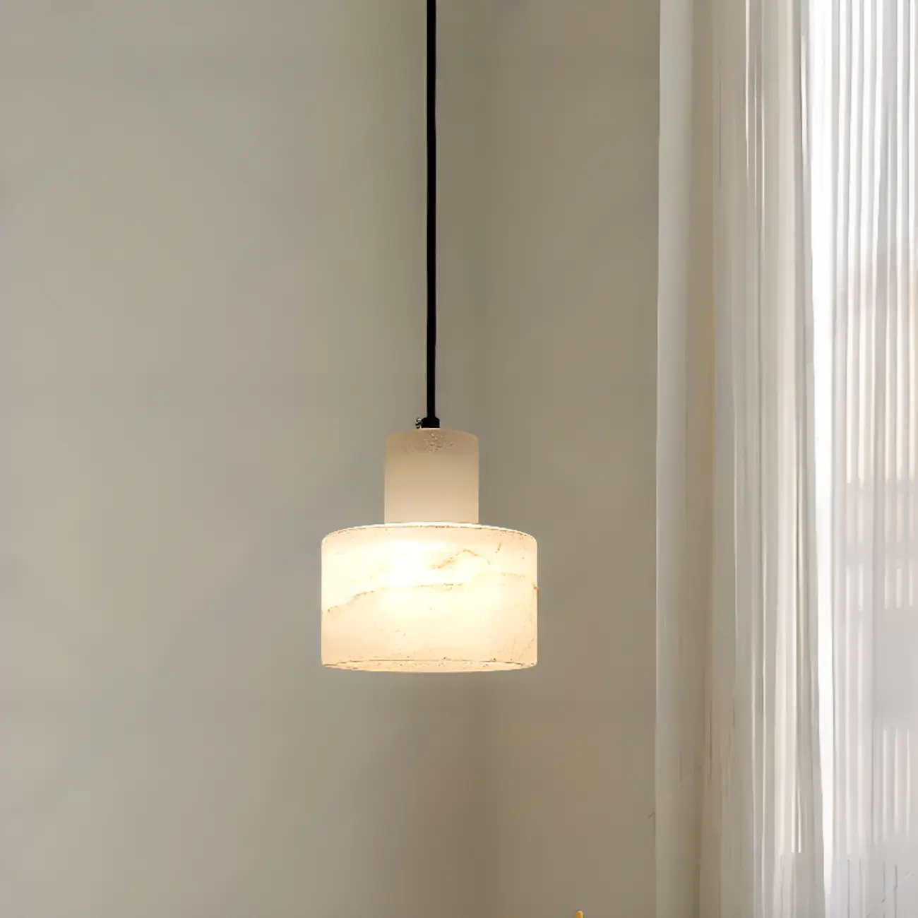 Modern Cylinder White Stone Hanging Pendant Light Image - 8 | homeyfad
