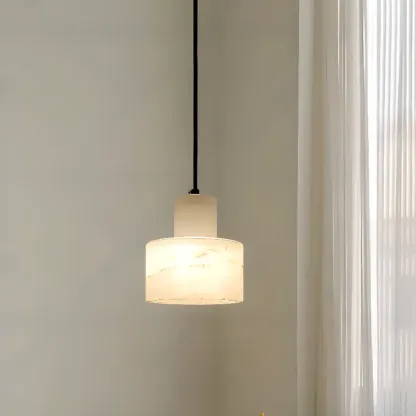 Modern Cylinder White Stone Hanging Pendant Light Image - 8