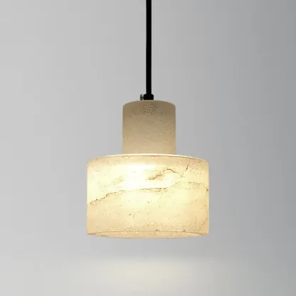 Modern Cylinder White Stone Hanging Pendant Light Image - 12