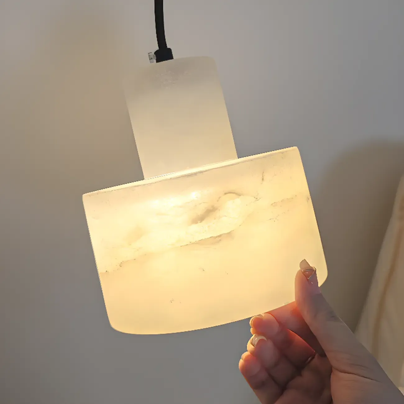 Modern Cylinder White Stone Hanging Pendant Light Image - 13