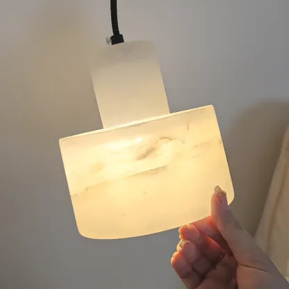 Modern Cylinder White Stone Hanging Pendant Light Image - 13