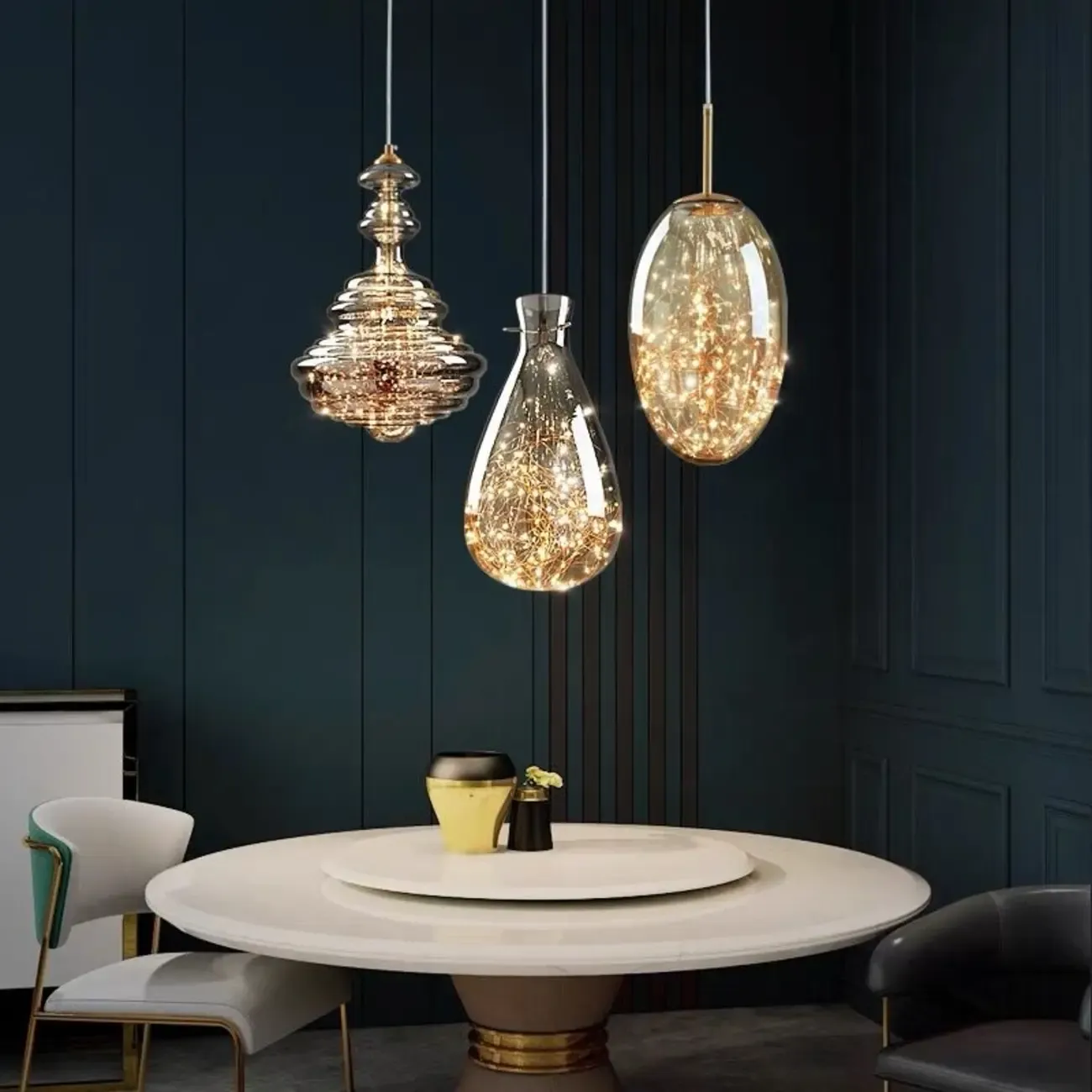 Modern Glass Adjustable Kitchen Pendant Light Dimmable LED Image - 8