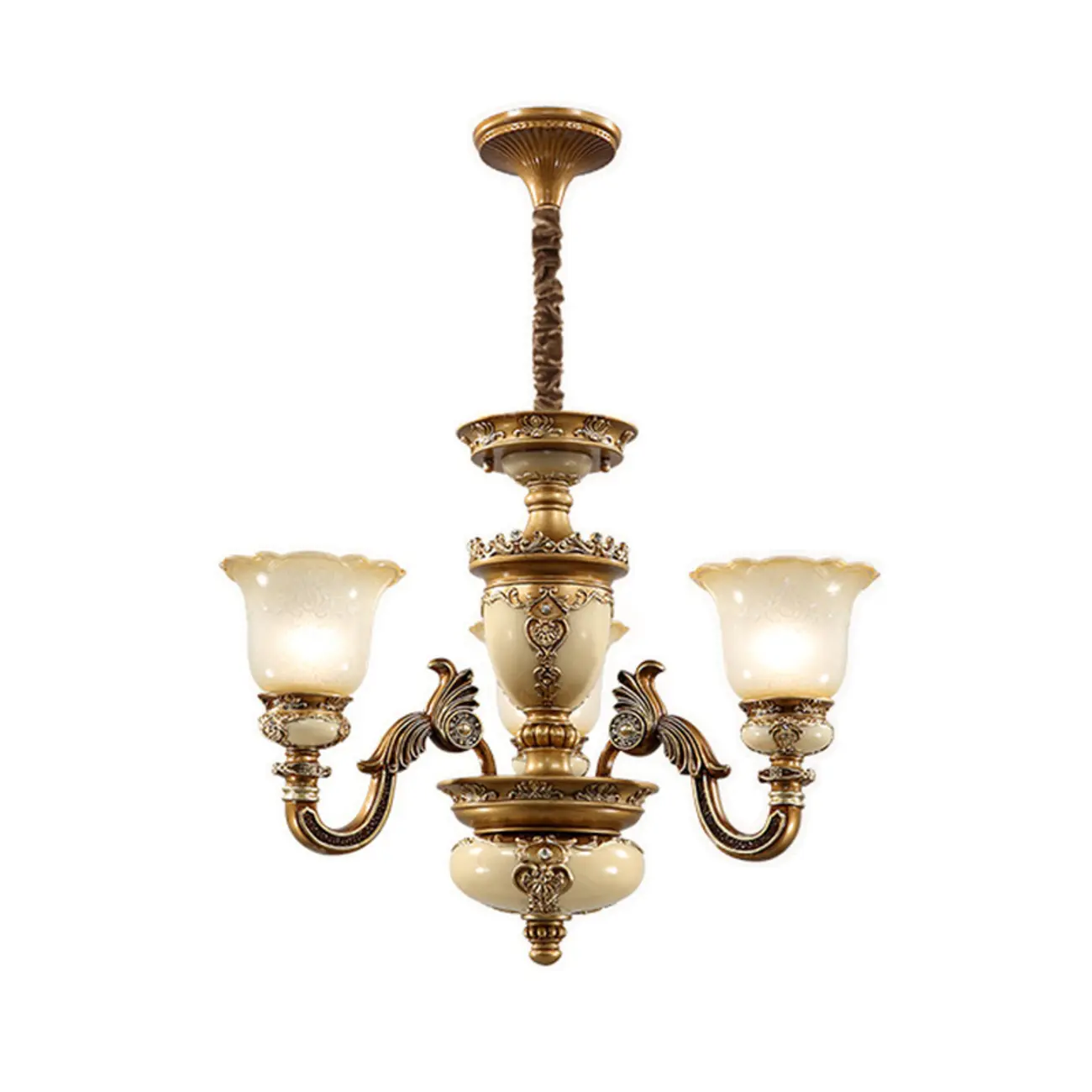 European Vintage Brass Floral Glass Ceramic Chandelier Image - 10 | homeyfad