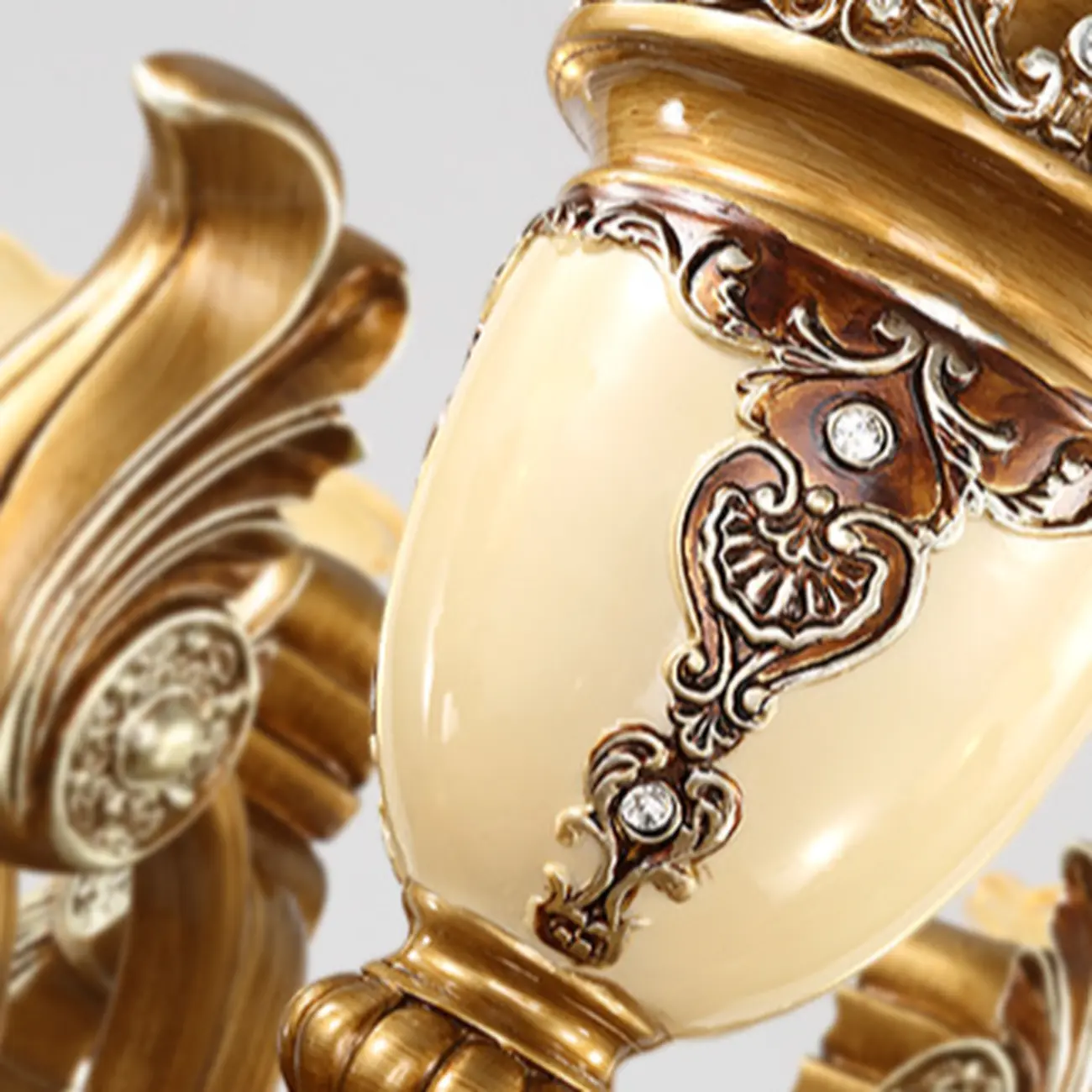 European Vintage Brass Floral Glass Ceramic Chandelier Image - 7 | homeyfad