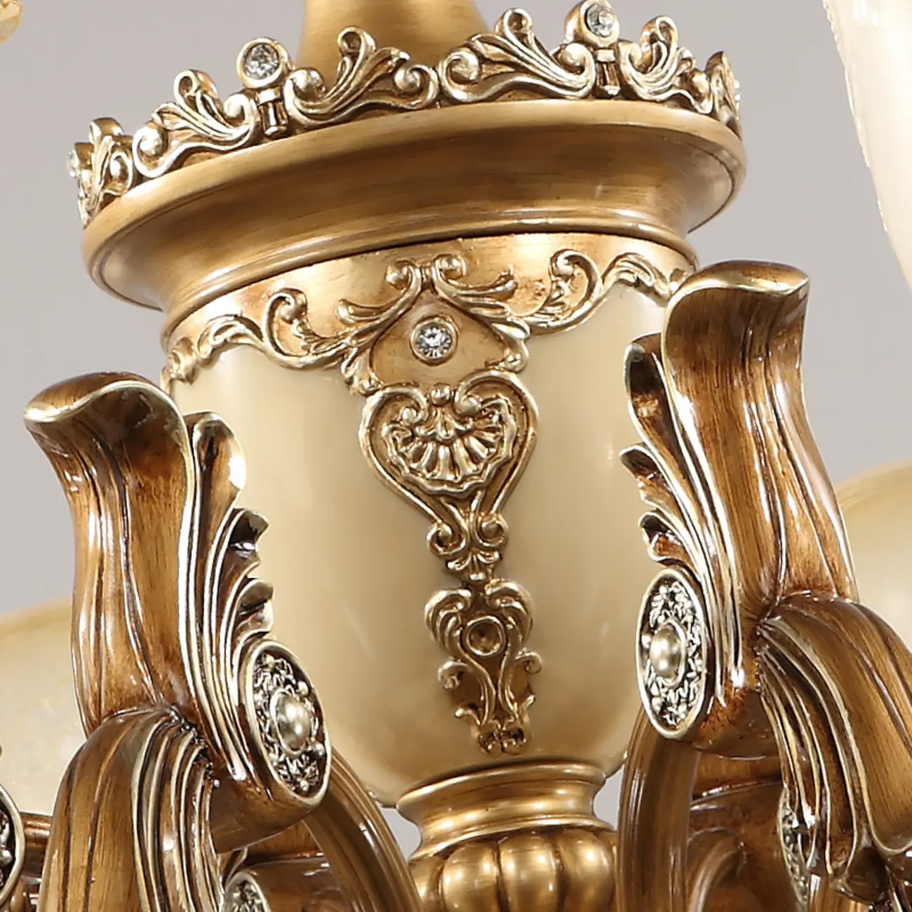 European Vintage Brass Floral Glass Ceramic Chandelier Image - 6 | homeyfad