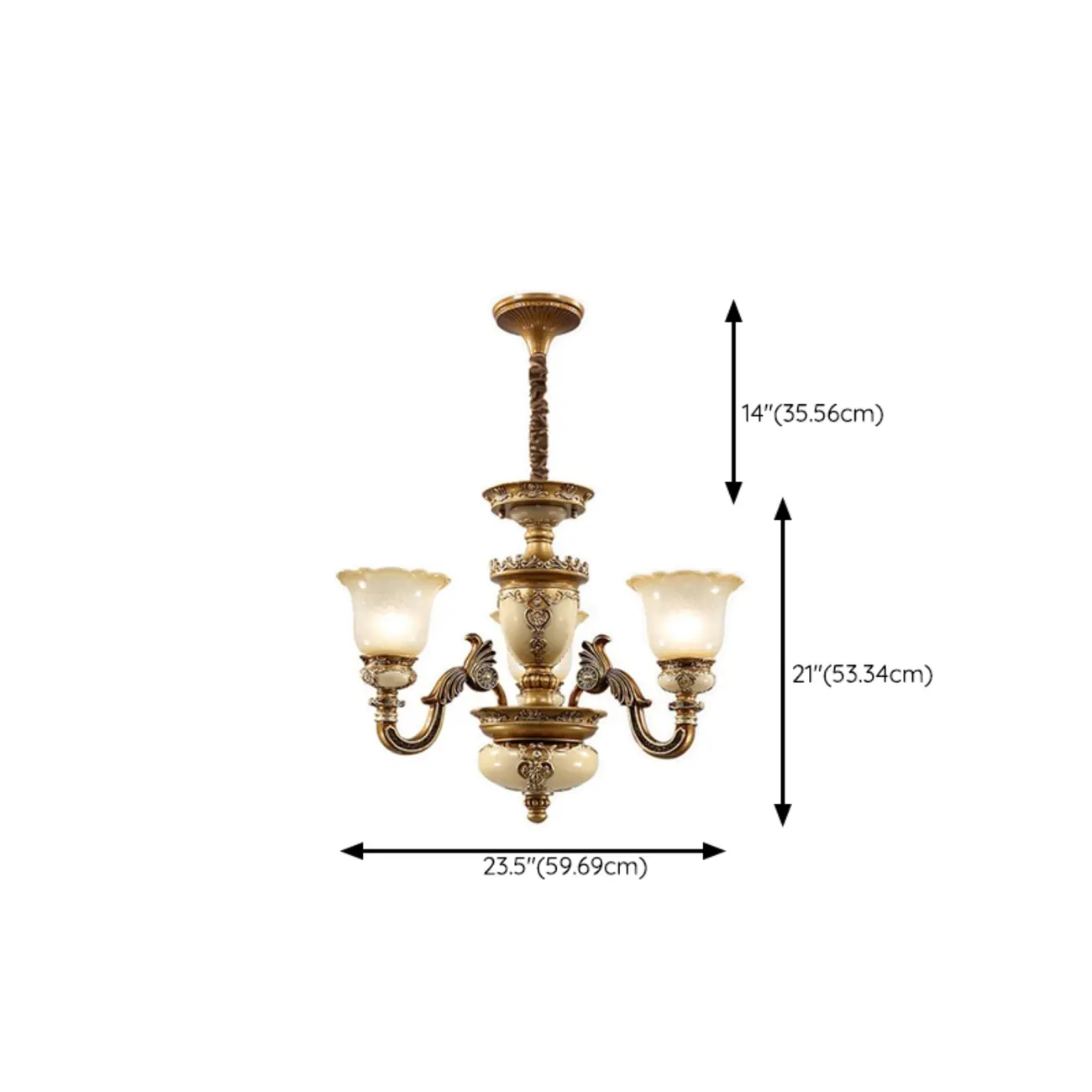 European Vintage Brass Floral Glass Ceramic Chandelier #size | homeyfad
