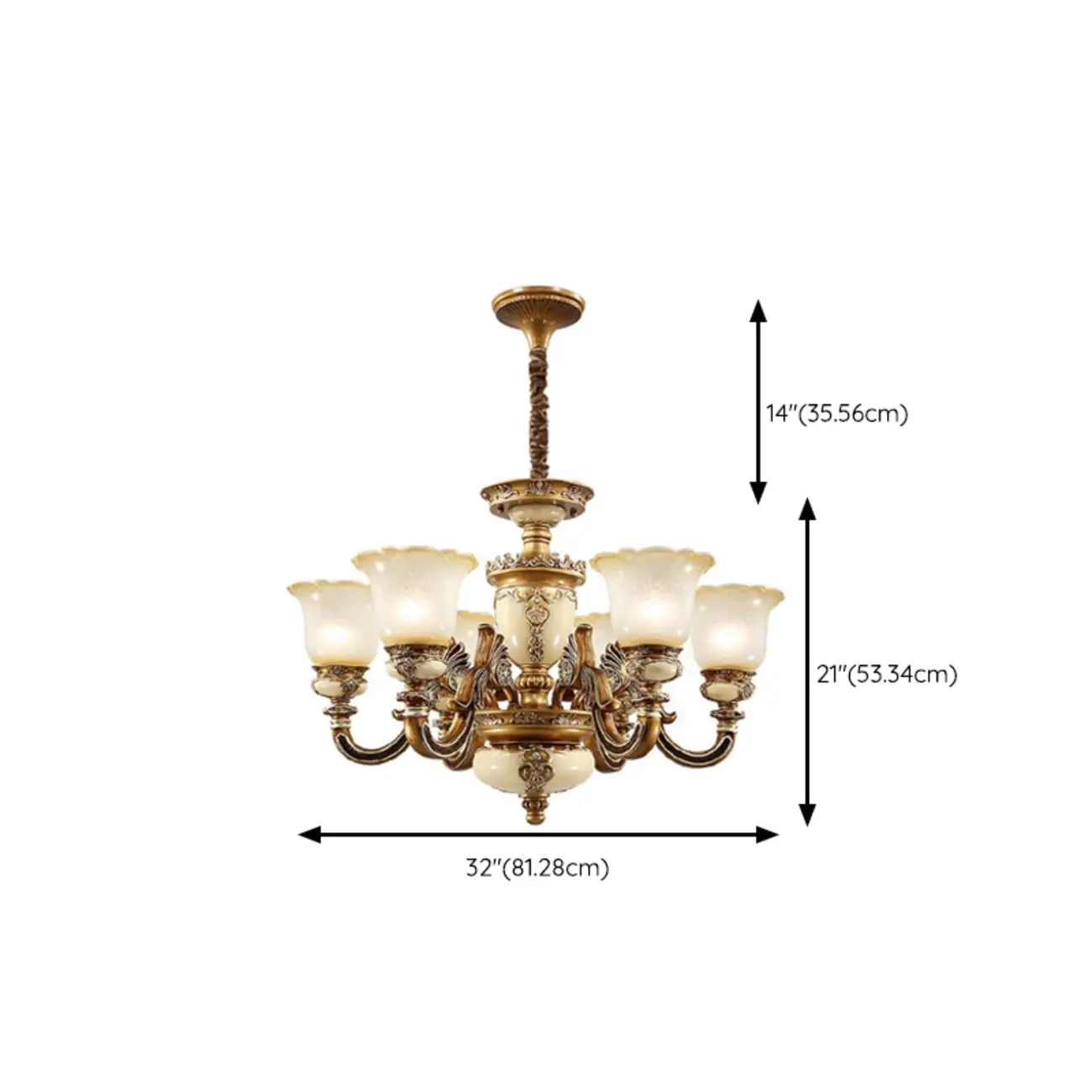 European Vintage Brass Floral Glass Ceramic Chandelier Image - 20 | homeyfad