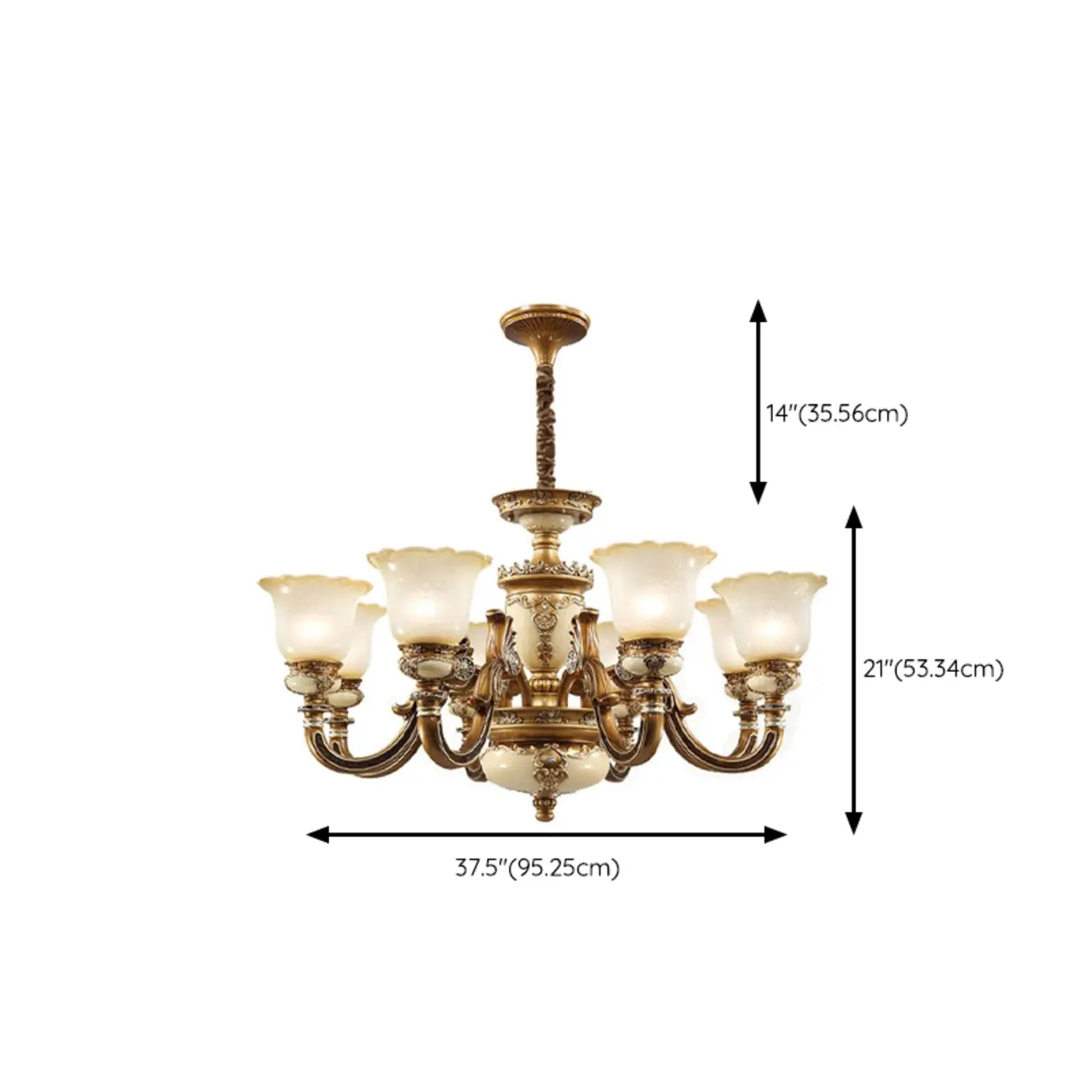 European Vintage Brass Floral Glass Ceramic Chandelier Image - 21 | homeyfad