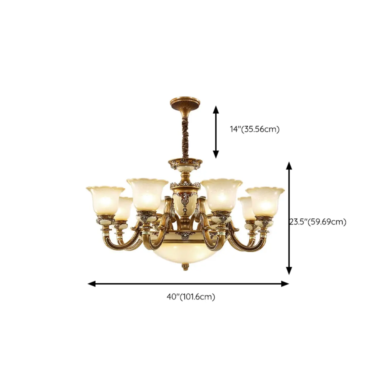 European Vintage Brass Floral Glass Ceramic Chandelier Image - 24 | homeyfad