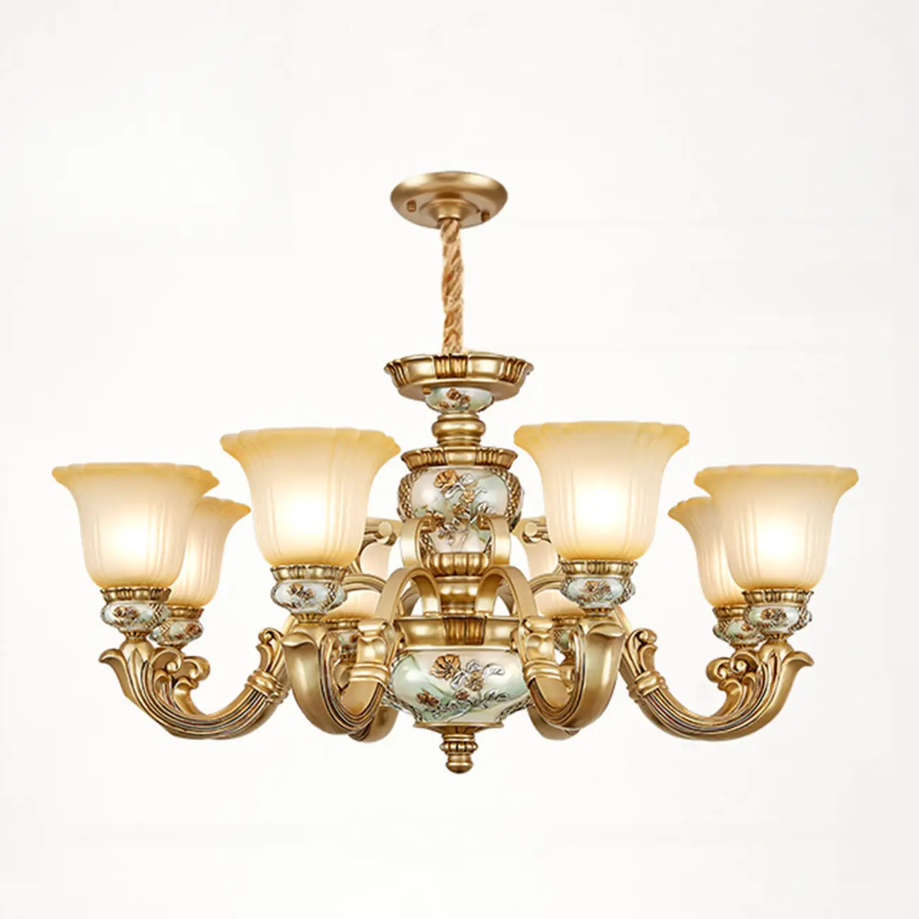 Antique Gold Ceramic Chandelier with Frosted Glass Bell Shape Image - 14 | homeyfad