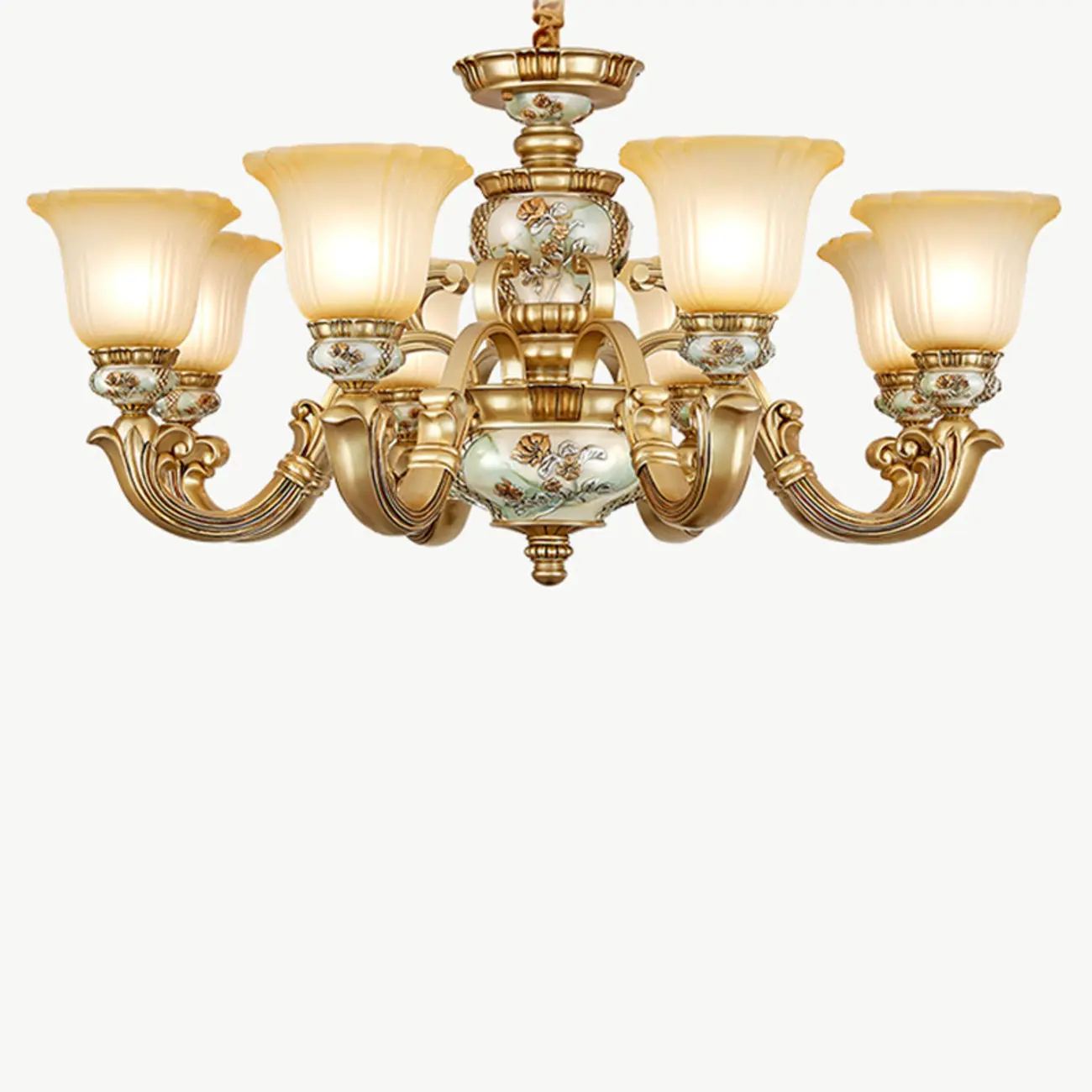 Antique Gold Ceramic Chandelier with Frosted Glass Bell Shape Image - 18 | homeyfad