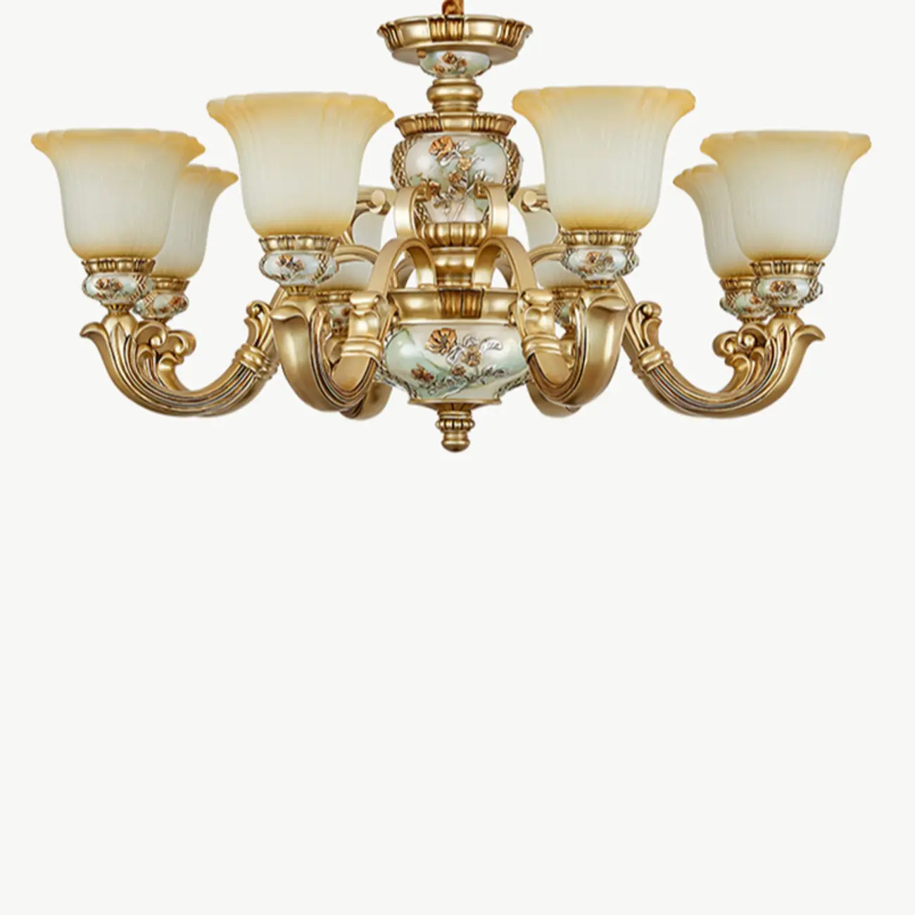 Antique Gold Ceramic Chandelier with Frosted Glass Bell Shape Image - 19 | homeyfad