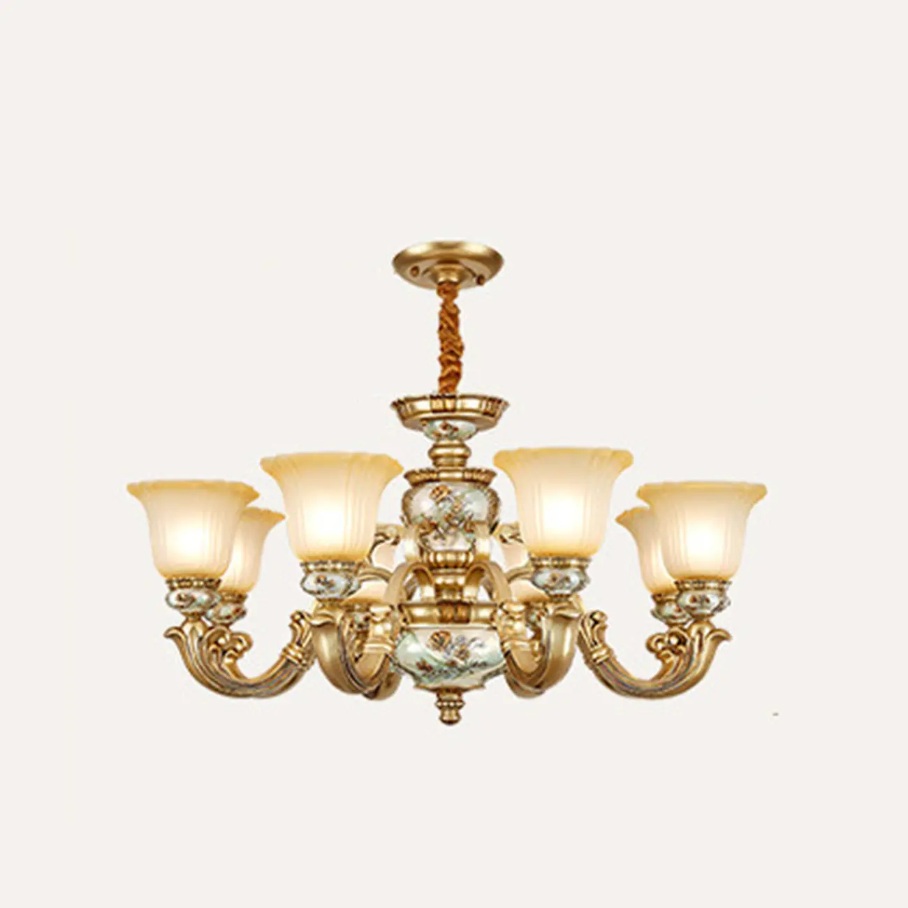 Antique Gold Ceramic Chandelier with Frosted Glass Bell Shape Image - 20 | homeyfad