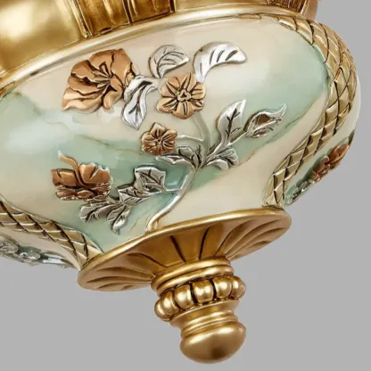 Antique Gold Ceramic Chandelier with Frosted Glass Bell Shape Image - 7