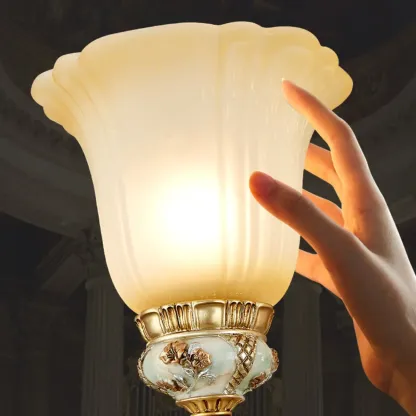 Antique Gold Ceramic Chandelier with Frosted Glass Bell Shape Image - 6