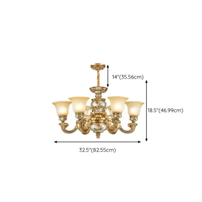Antique Gold Ceramic Chandelier with Frosted Glass Bell Shape Image - 23