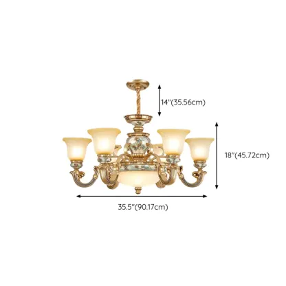 Antique Gold Ceramic Chandelier with Frosted Glass Bell Shape Image - 25