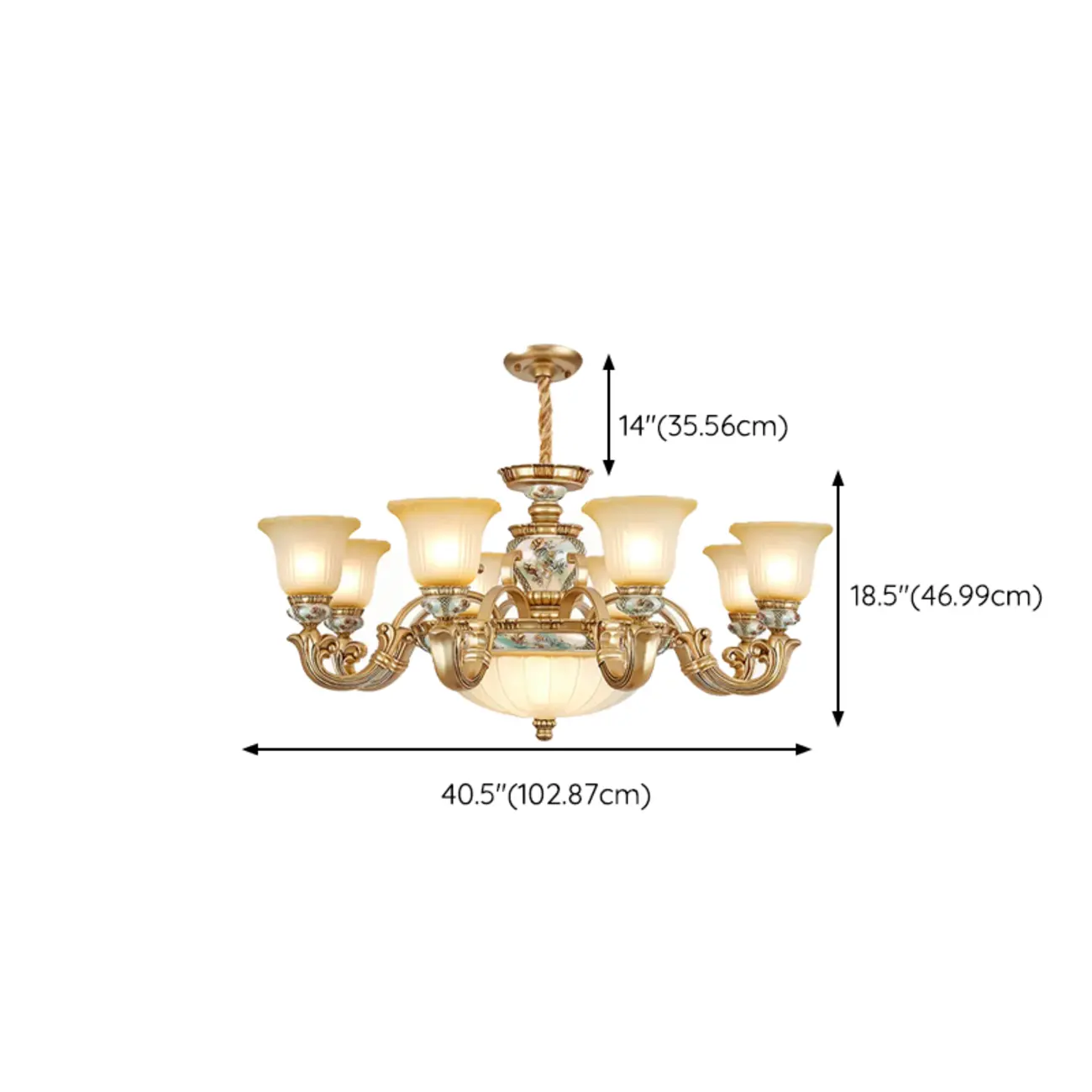 Antique Gold Ceramic Chandelier with Frosted Glass Bell Shape Image - 27 | homeyfad