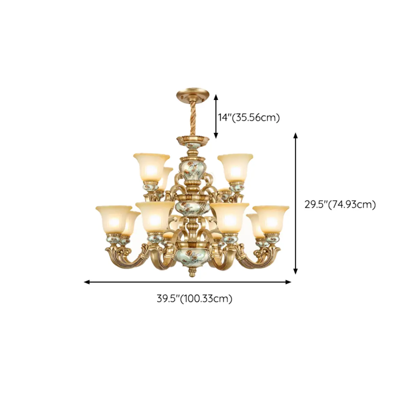 Antique Gold Ceramic Chandelier with Frosted Glass Bell Shape Image - 28 | homeyfad