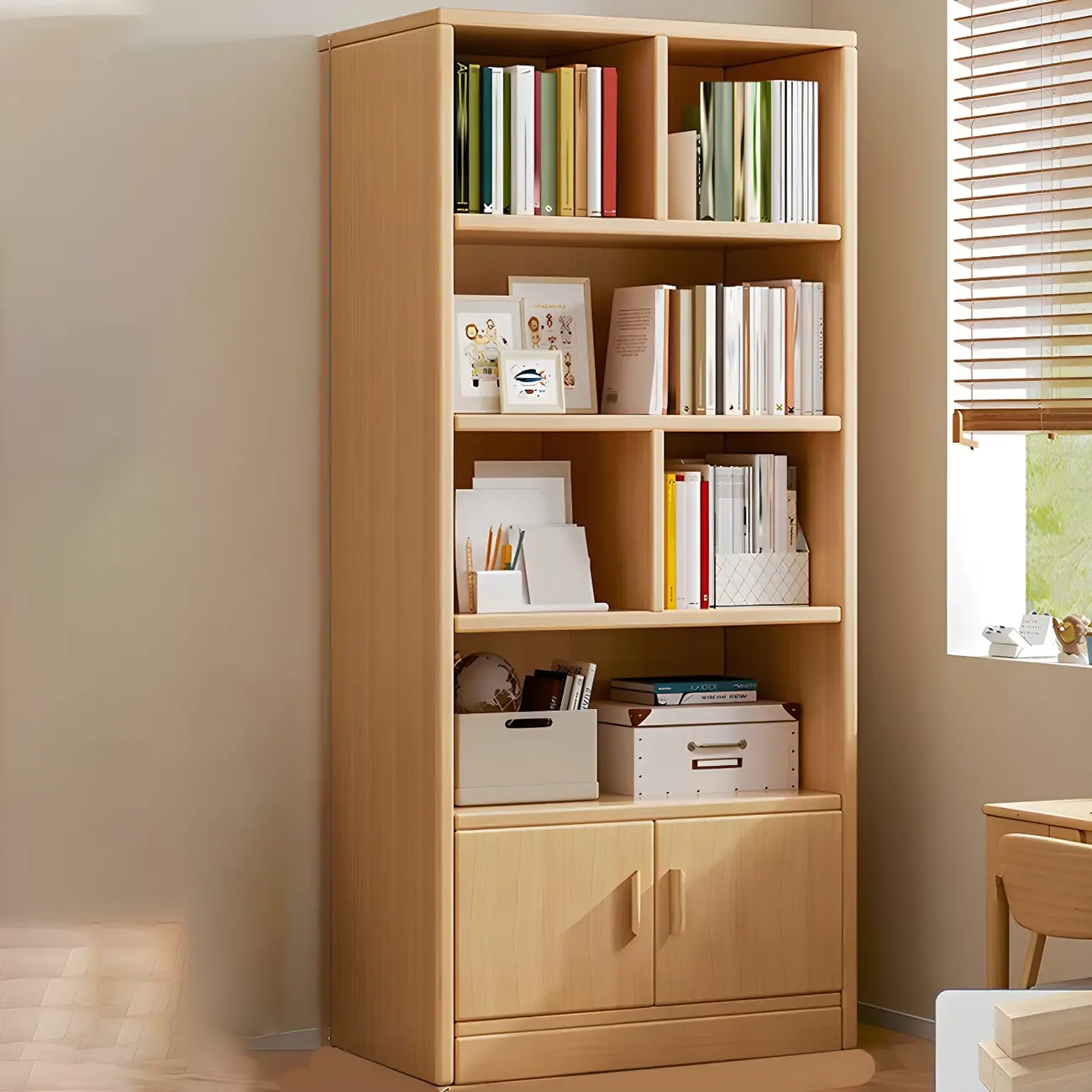 Nut-Brown Vertical Closed Back Wooden Storage Bookcase Image - 4 | homeyfad