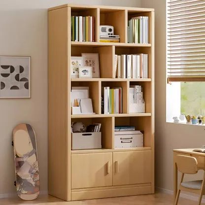 Nut-Brown Vertical Closed Back Wooden Storage Bookcase Image - 5