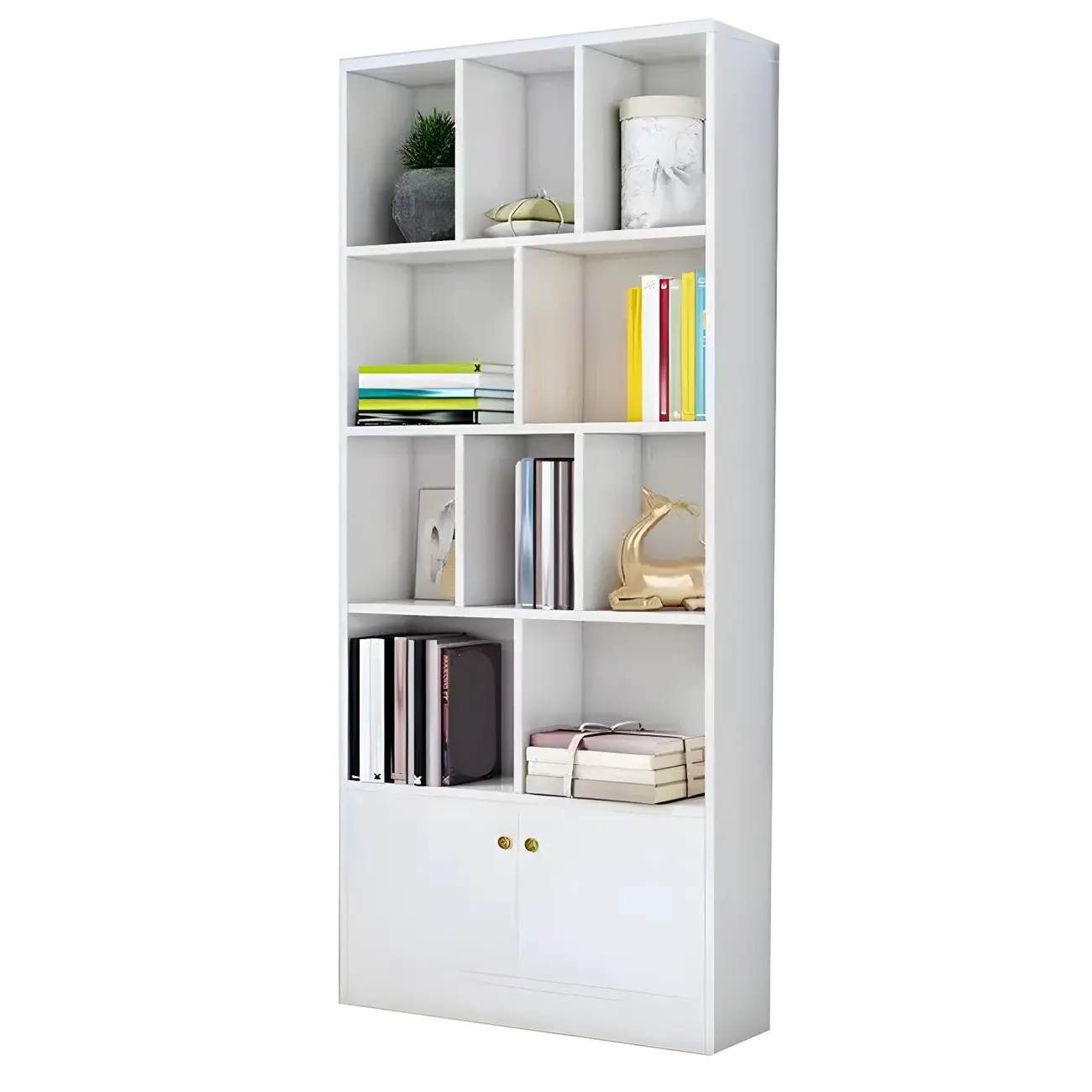 Nut-Brown Vertical Closed Back Wooden Storage Bookcase Image - 8 | homeyfad