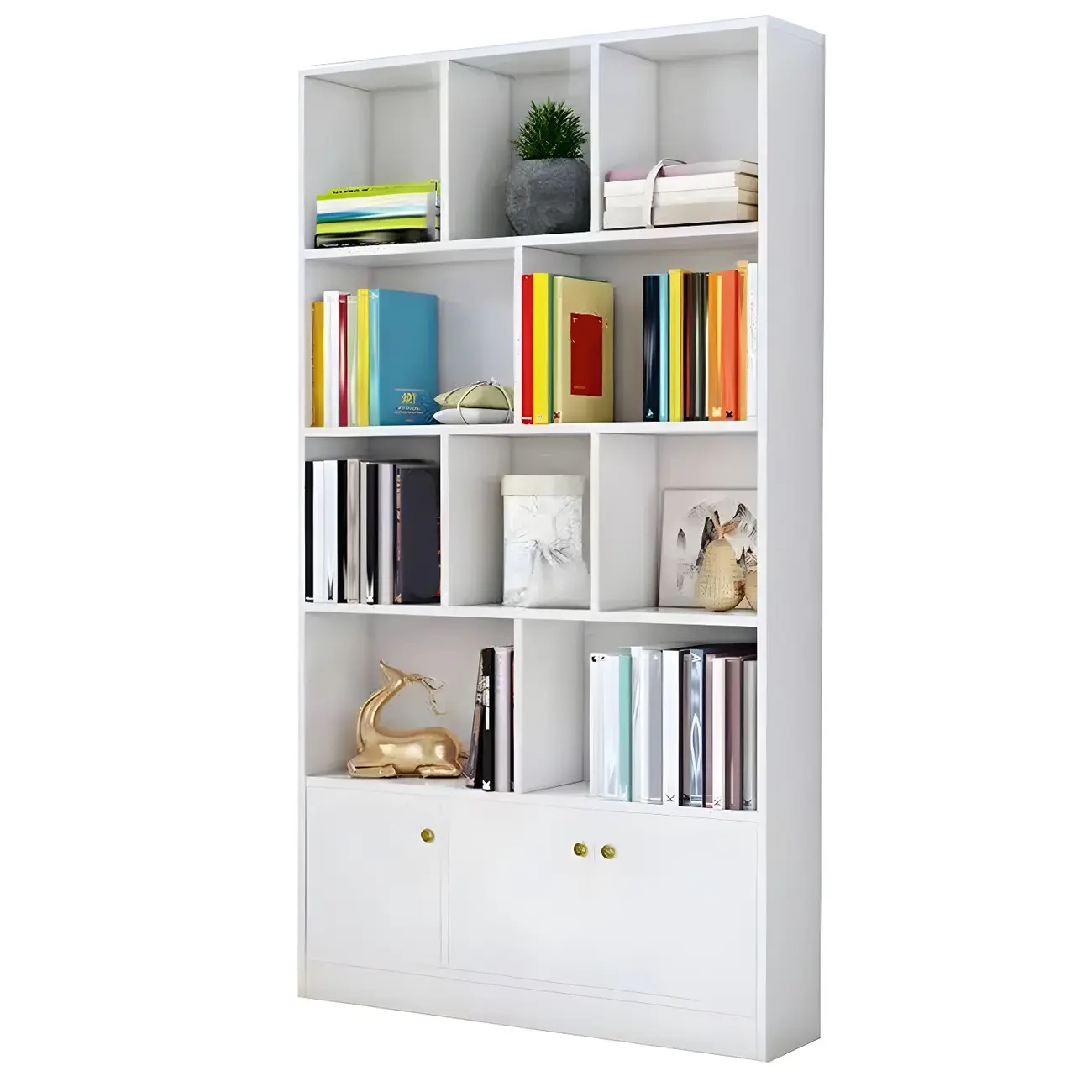 Nut-Brown Vertical Closed Back Wooden Storage Bookcase Image - 9 | homeyfad