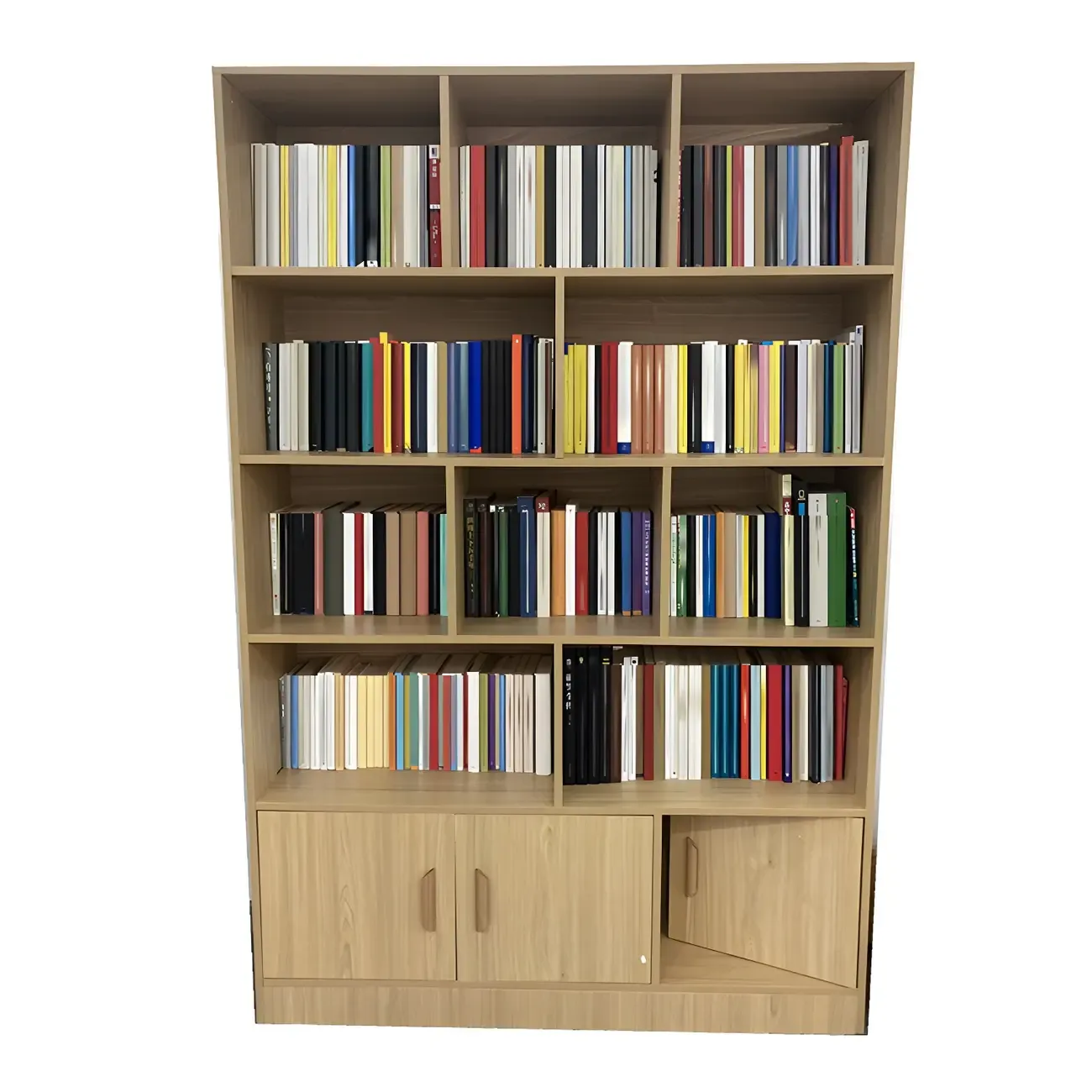Nut-Brown Vertical Closed Back Wooden Storage Bookcase Image - 10