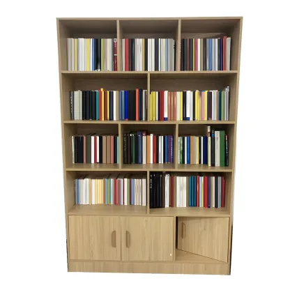 Nut-Brown Vertical Closed Back Wooden Storage Bookcase Image - 10