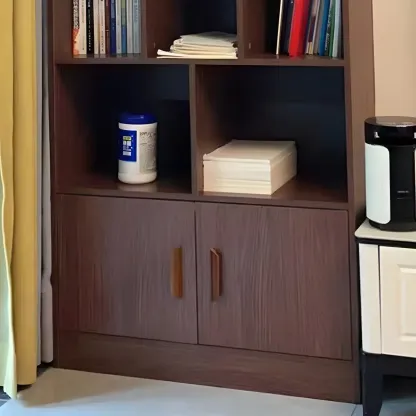 Nut-Brown Vertical Closed Back Wooden Storage Bookcase Image - 12