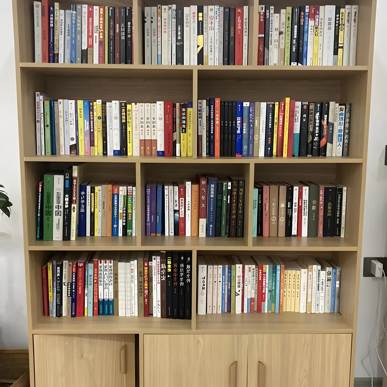 Nut-Brown Vertical Closed Back Wooden Storage Bookcase Image - 13