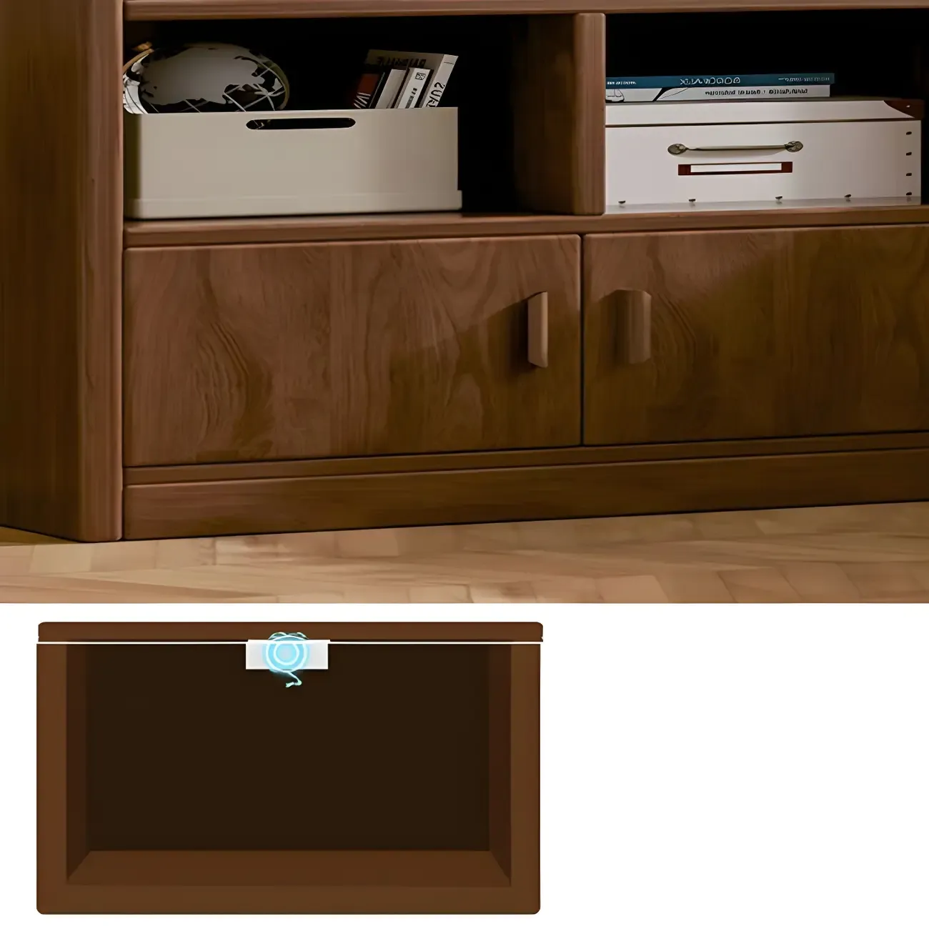 Nut-Brown Vertical Closed Back Wooden Storage Bookcase Image - 15