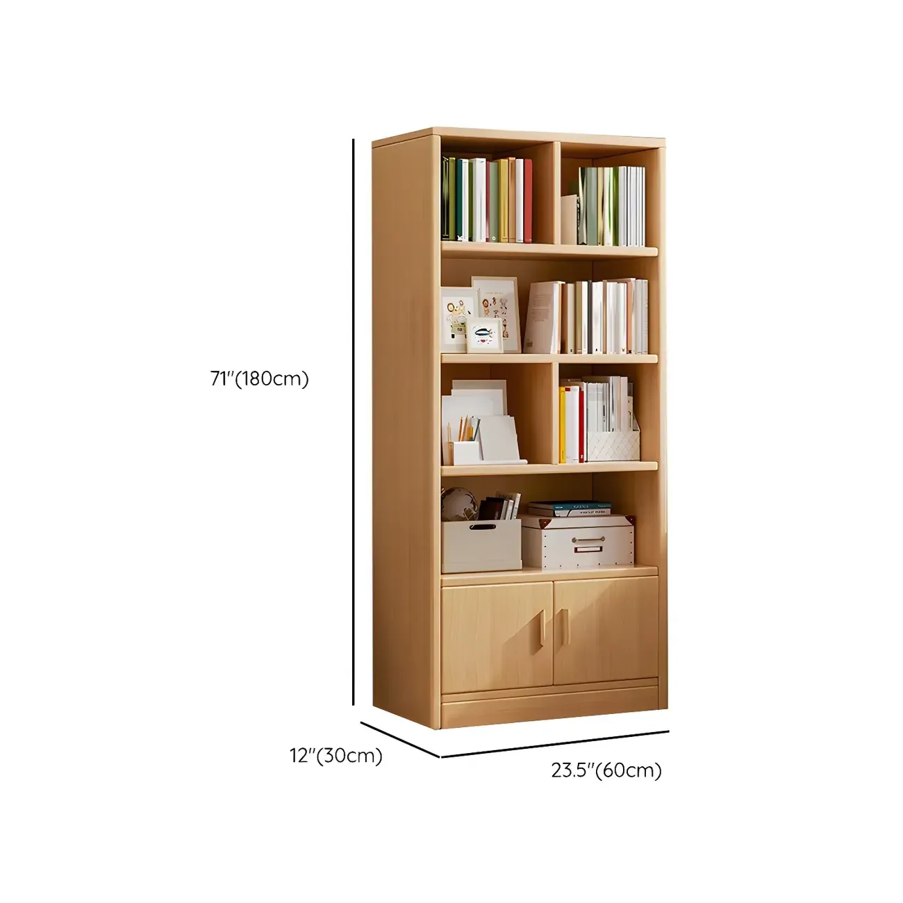 Nut-Brown Vertical Closed Back Wooden Storage Bookcase #size
