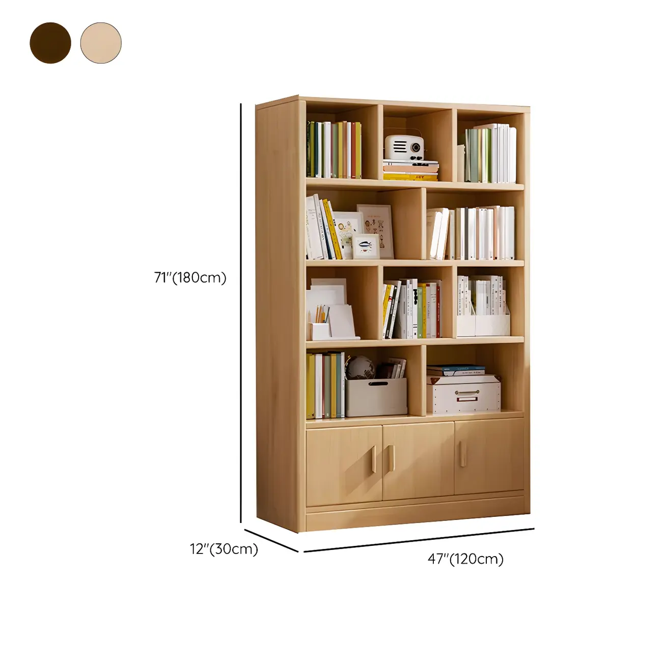 Nut-Brown Vertical Closed Back Wooden Storage Bookcase Image - 19 | homeyfad